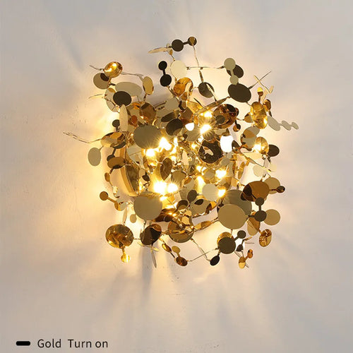 Modern stainless steel wall light with decorative leaves - vue 3 sur 8