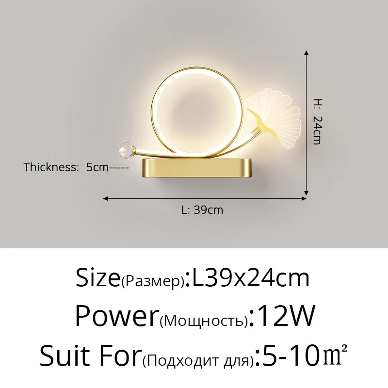 Tricolour LED wall light with eye protection and ginkgo leaf design - vue 11 sur 12