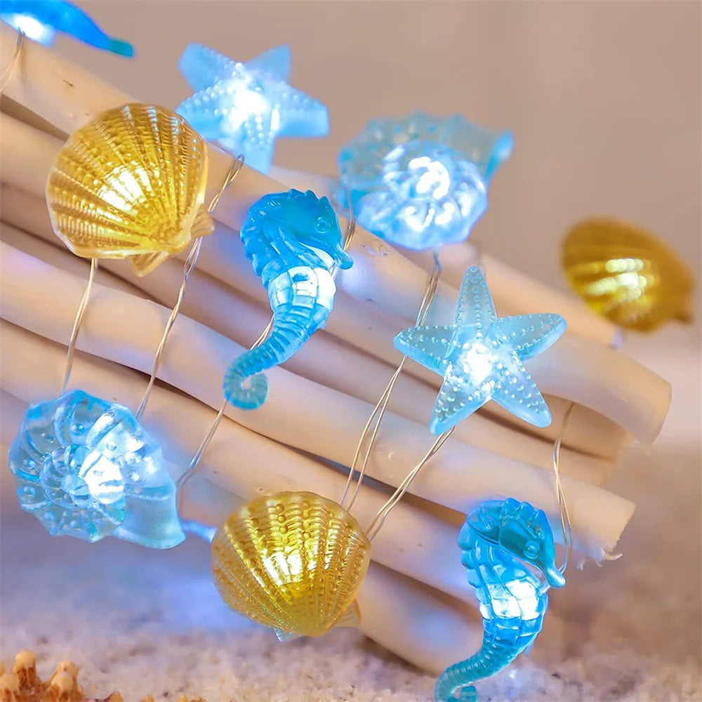 Decorative seashell and starfish LED string lights