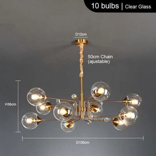Modern LED chandelier with 10 globes decorative light - vue 17 sur 18