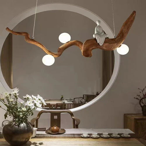 Zen resin pendant light in Chinese style for interior decor - vue 3 sur 7