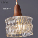 Nordic glass, copper and wood pendant light for decorative lighting