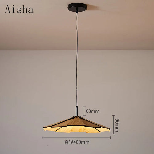 Handmade Japanese wabi-sabi walnut pendant light for restaurant and cafe - vue 7 sur 8