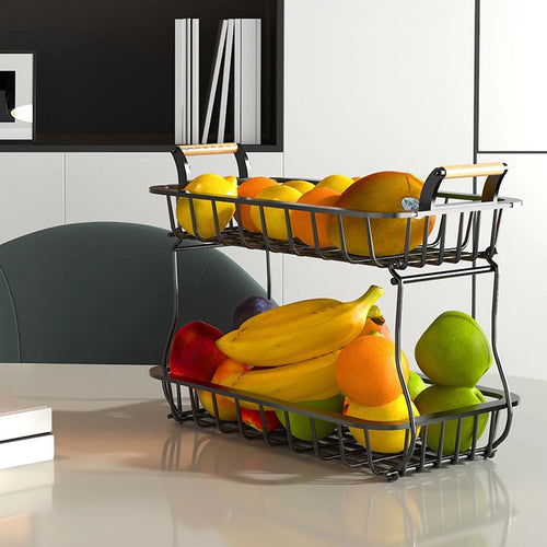 Rectangular two-tier fruit and vegetable storage basket