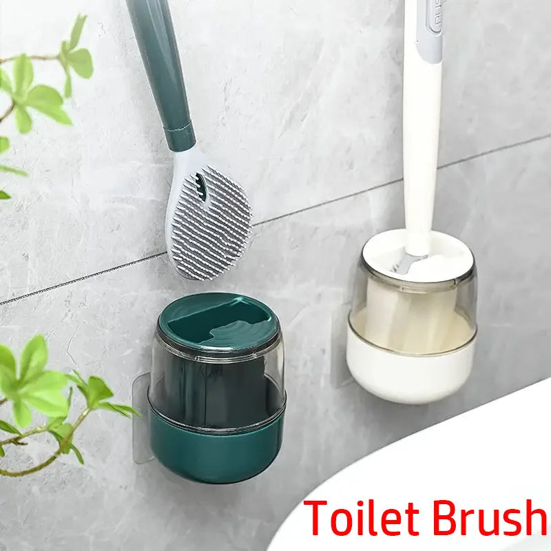 Toilet brush set with wall holder and long handle