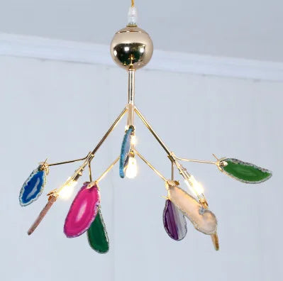 Nordic LED bubble firefly chandelier with natural agate effect