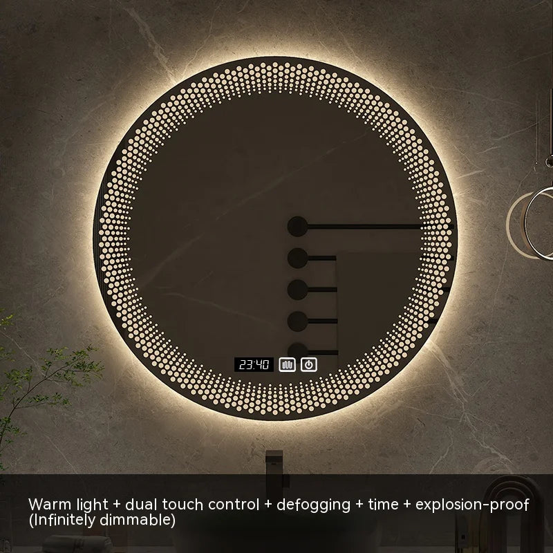 Round led mirror with adjustable backlight and smart anti-fog