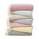 Large striped Turkish beach towel with fringes, absorbent