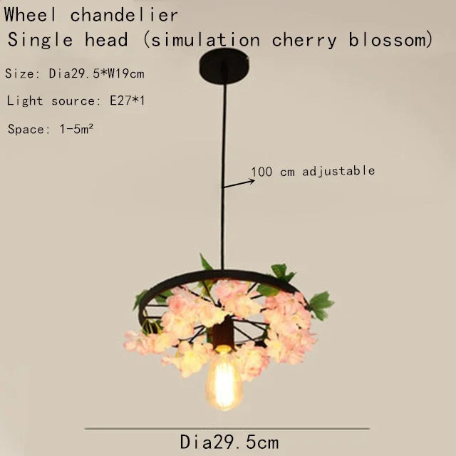 Cherry blossom wheel chandelier with multiple heads for commercial spaces - vue 8 sur 12