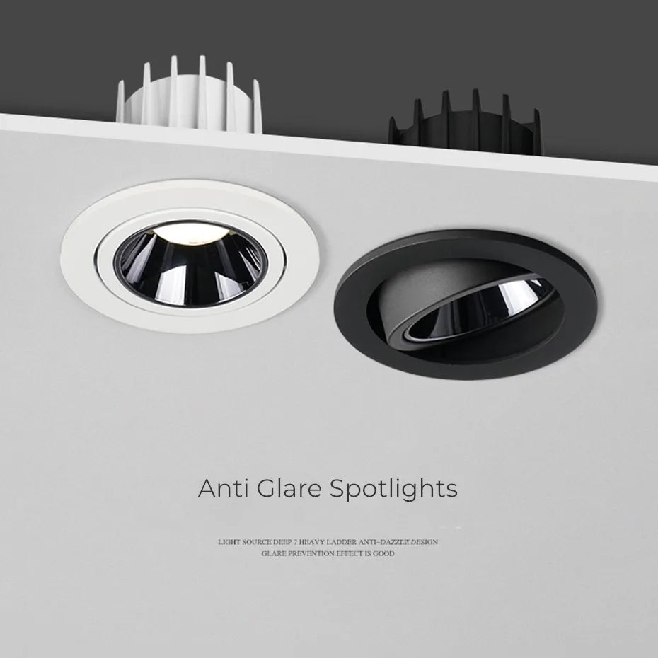 Adjustable angle recessed LED spot light in aluminium for office or shop