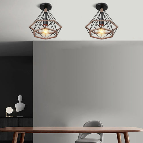 Retro metal ceiling light with hemp rope for vintage interiors - vue 4 sur 15