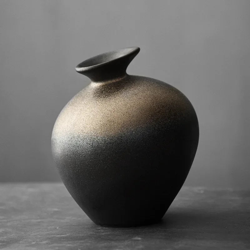 vintage Japanese terracotta stone imitation vase for flowers