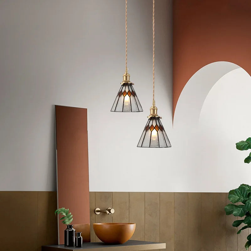 Nordic pendant light in elegant tinted glass and copper