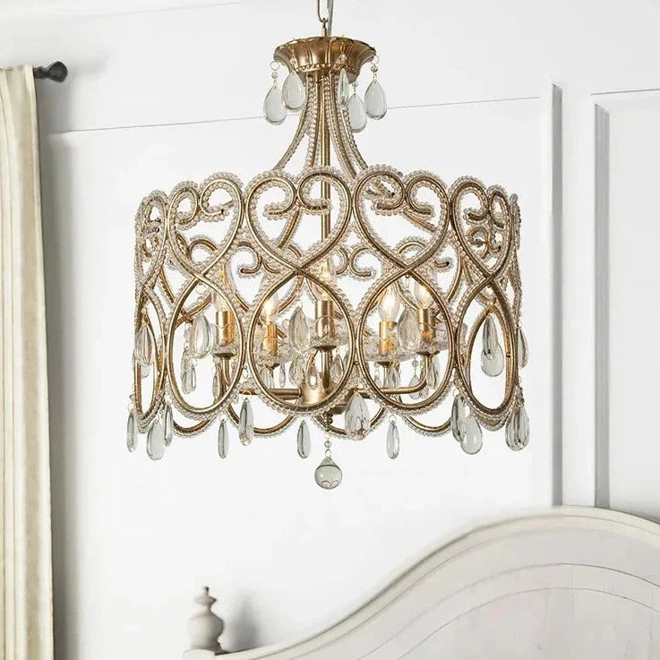 French heart-shaped crystal ceiling light
