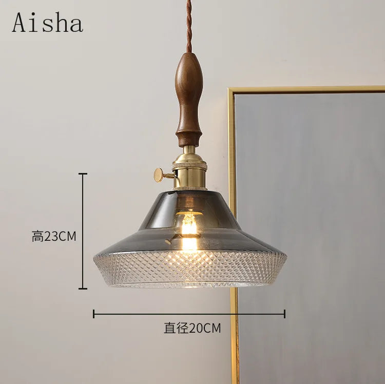 Walnut and copper glass pendant light for elegant interiors - vue 6 sur 8