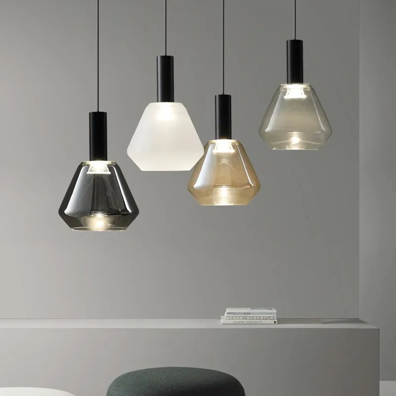Multicoloured glass and iron pendant lights