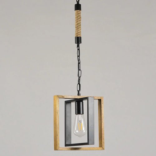 Vintage wood and metal pendant light for American restaurant - vue 8 sur 9