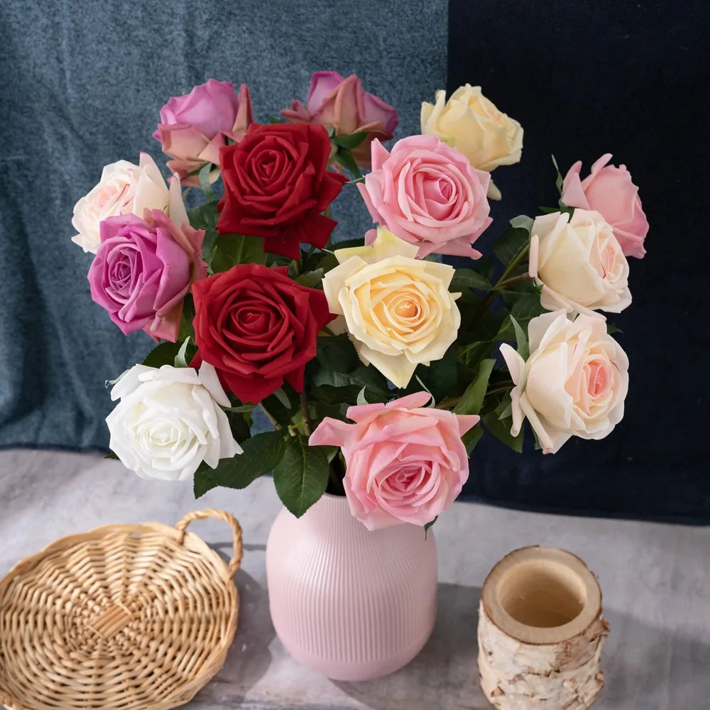 Artificial fabric pink roses for floral decoration wedding garden - vue 5 sur 12