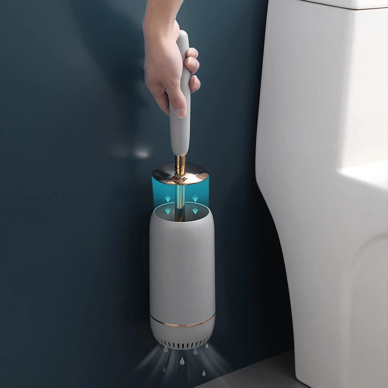 Wall-mounted silicone toilet brush with long handle