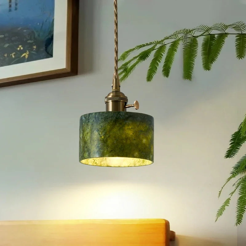 Natural jade pendant light French retro style for elegant interiors