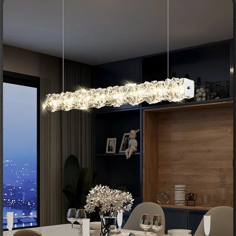 Modern dimmable crystal and steel pendant with remote control - vue 3 sur 21