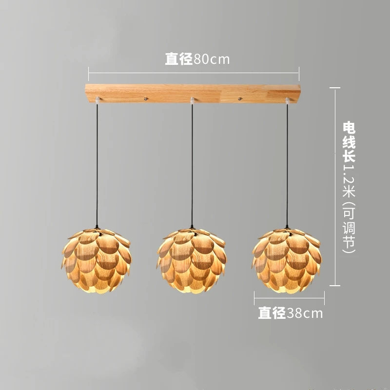 Creative bamboo pine cone chandelier with Nordic LED lighting - vue 9 sur 10