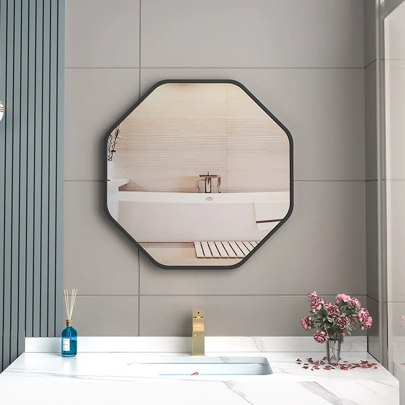 Irregular mirror with makeup storage holder