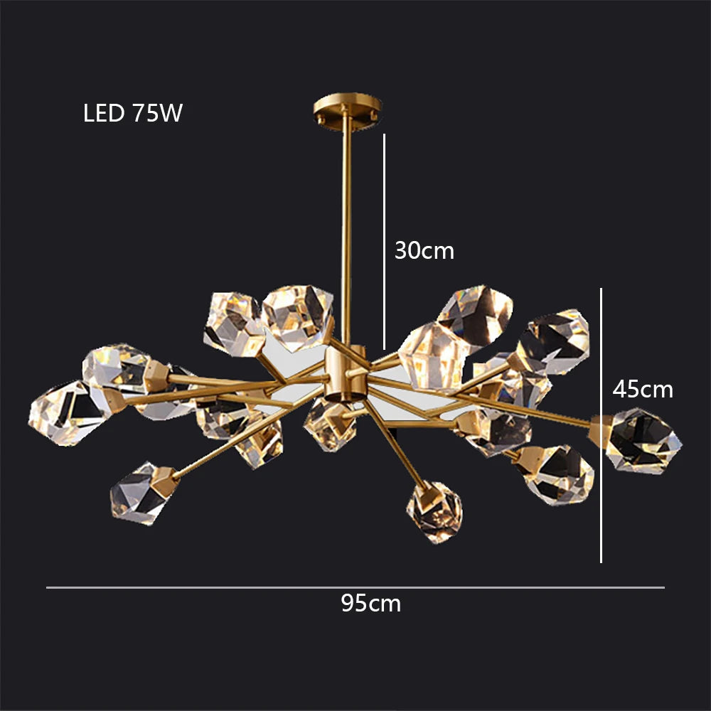 Modern brass diamond crystal luxury LED chandelier