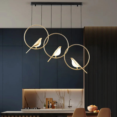 Golden bird chandelier for nordic style interior decor - vue 2 sur 16