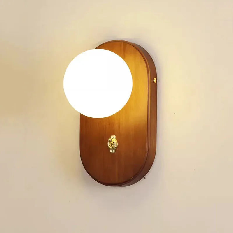 Wabi-sabi retro solid wood wall light with switch