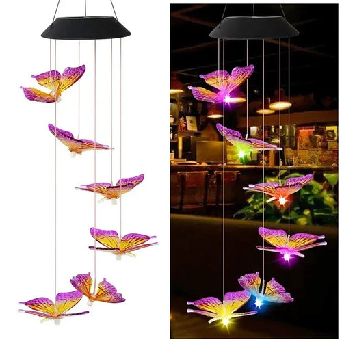 Colour-changing LED solar lamp with crystal ball and butterfly for garden - vue 11 sur 12