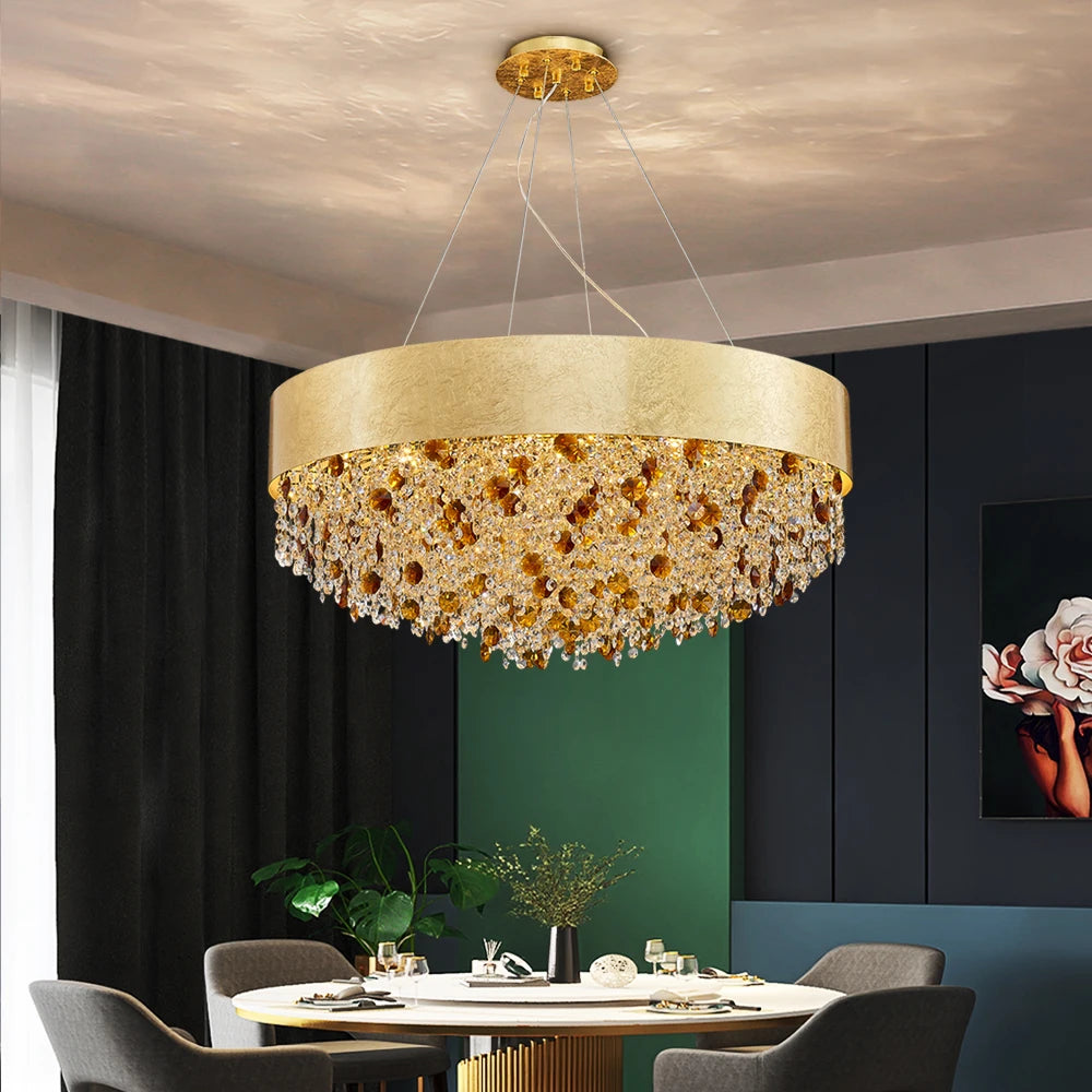 Modern crystal LED chandelier with dimmer