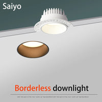 Recessed LED downlight with borderless trim for home and shop interior lighting
