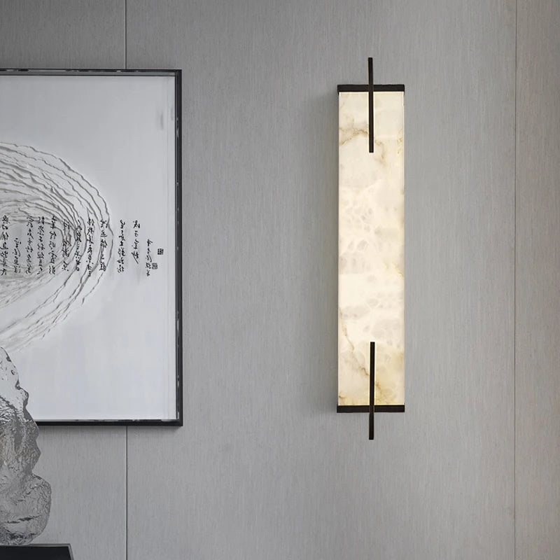 Gold brass and marble LED wall light