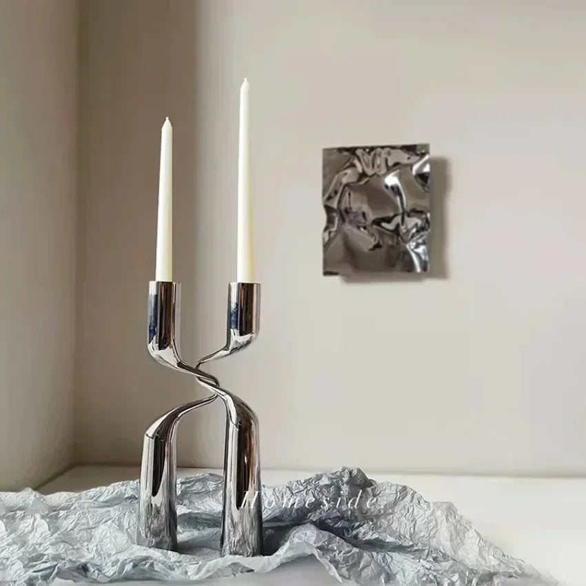 Luxury silver metal double-headed decorative candelabra