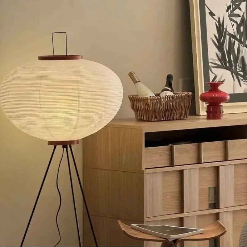 Decorative vintage Japanese rice paper floor lamp wabi sabi