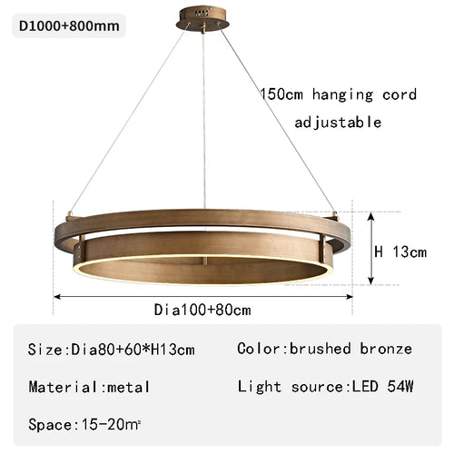 Creative minimalist bronze LED chandelier for interior decor - vue 8 sur 9