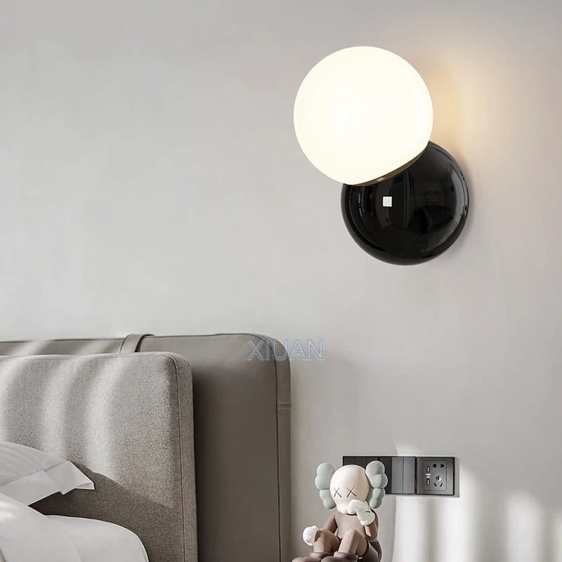 Nordic round ball wall light for bedroom lighting in cream, white, yellow – bedside, living room, hallway, hotel, stairwell