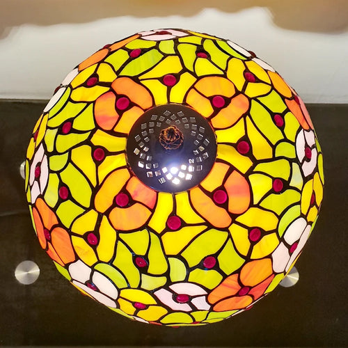 Tiffany style table lamp with decorative coloured glass flower - vue 7 sur 6