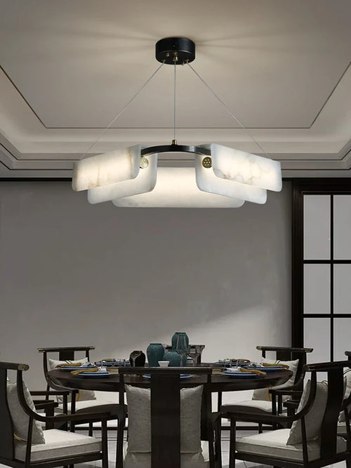 Modern designer chandelier in pure natural marble and copper - vue 3 sur 11
