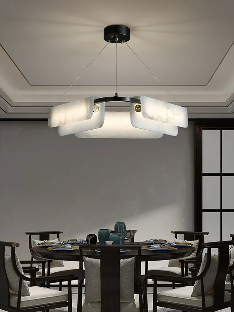 Modern designer chandelier in pure natural marble and copper