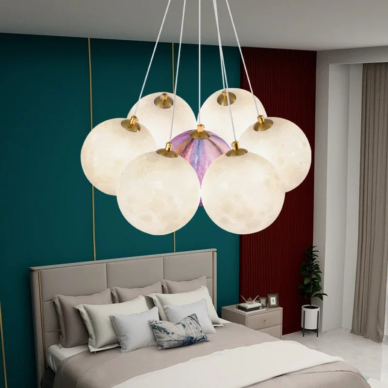 3d moon bubble ball LED chandelier pendant light decoration - vue 6 sur 12