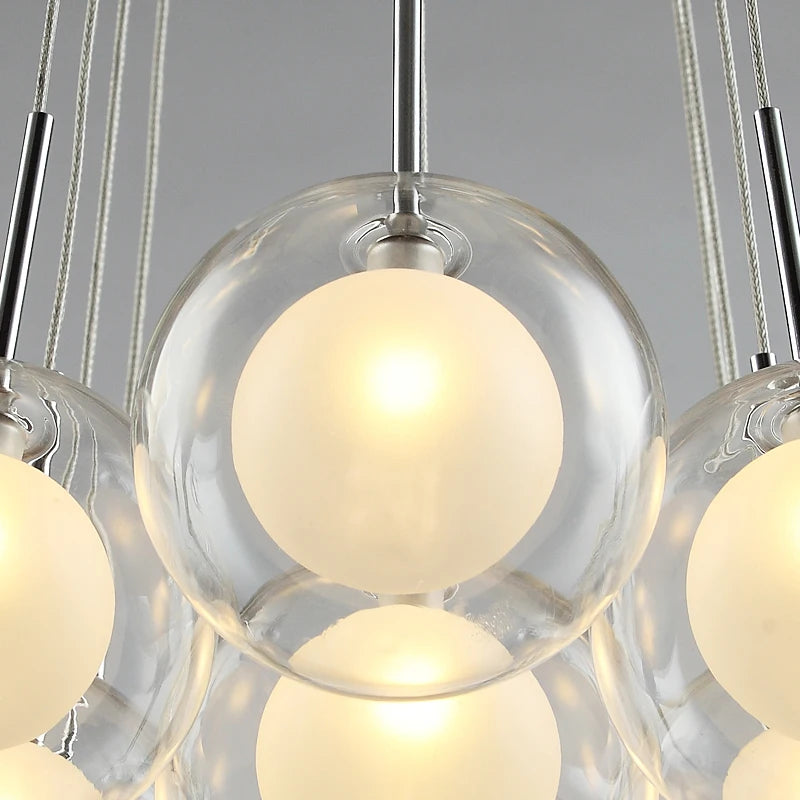 Modern LED glass ball-in-ball ceiling chandelier for living room, dining room, bedroom or restaurant - vue 5 sur 5