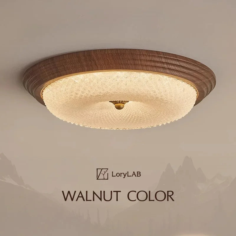 Engraved Crystal Glass Walnut Color, French Retro Art Vintage Style, Ceiling Light for Living Room, Dining Room, Bedroom, Study