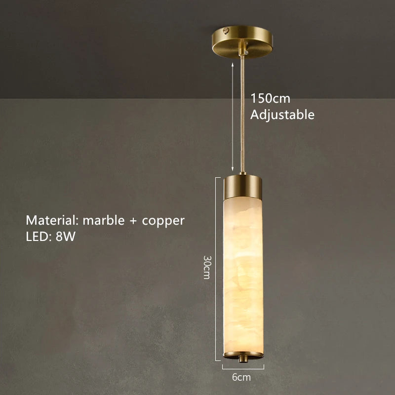 Marble and brass LED pendant light with adjustable cord nordic