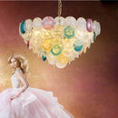 Postmodern iron and coloured glass LED chandelier