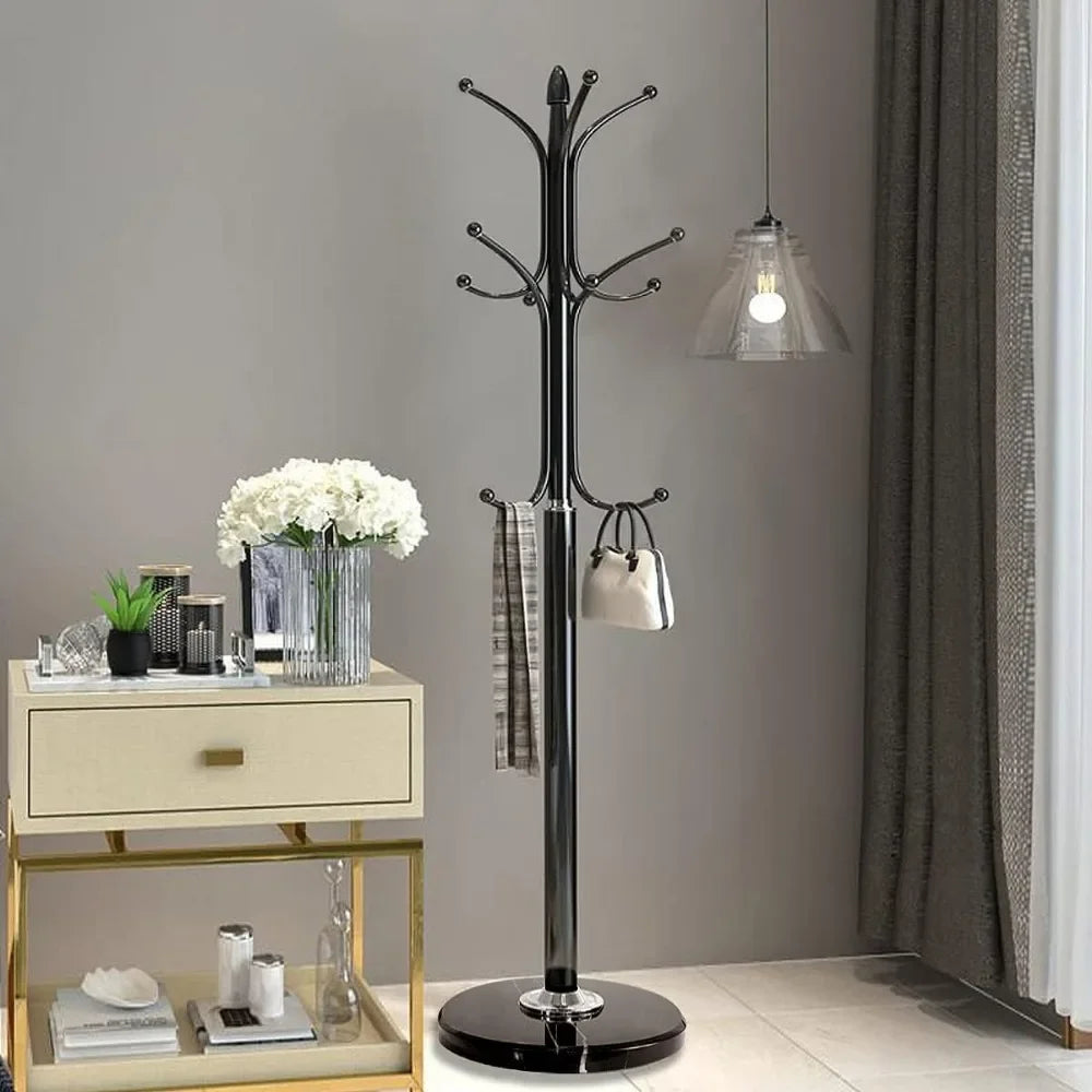 Metal Coat Rack Stand with Natural Marble Base, Free Standing Hall Tree with 12 Hooks for Hanging Scarf, Bag, Jacket - vue 2 sur 9