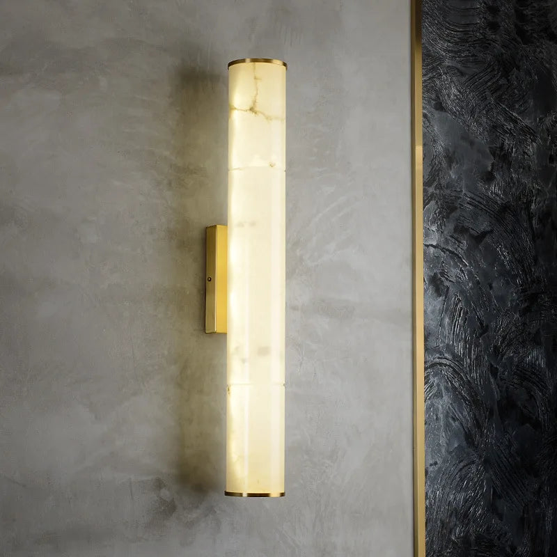 Natural marble cylindrical LED wall light