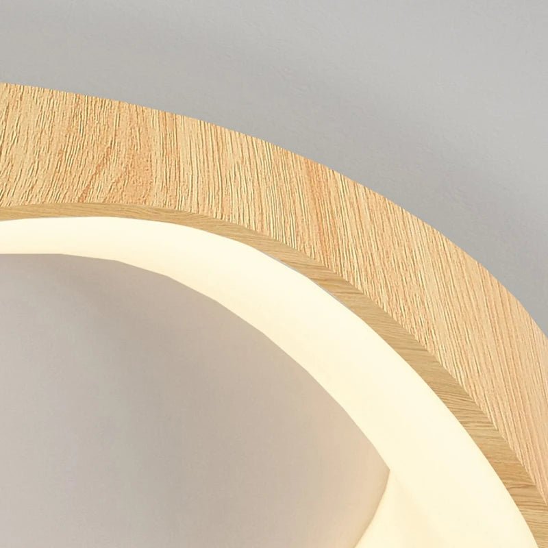Simple wood grain circular LED lamp modern indoor lighting - vue 6 sur 8