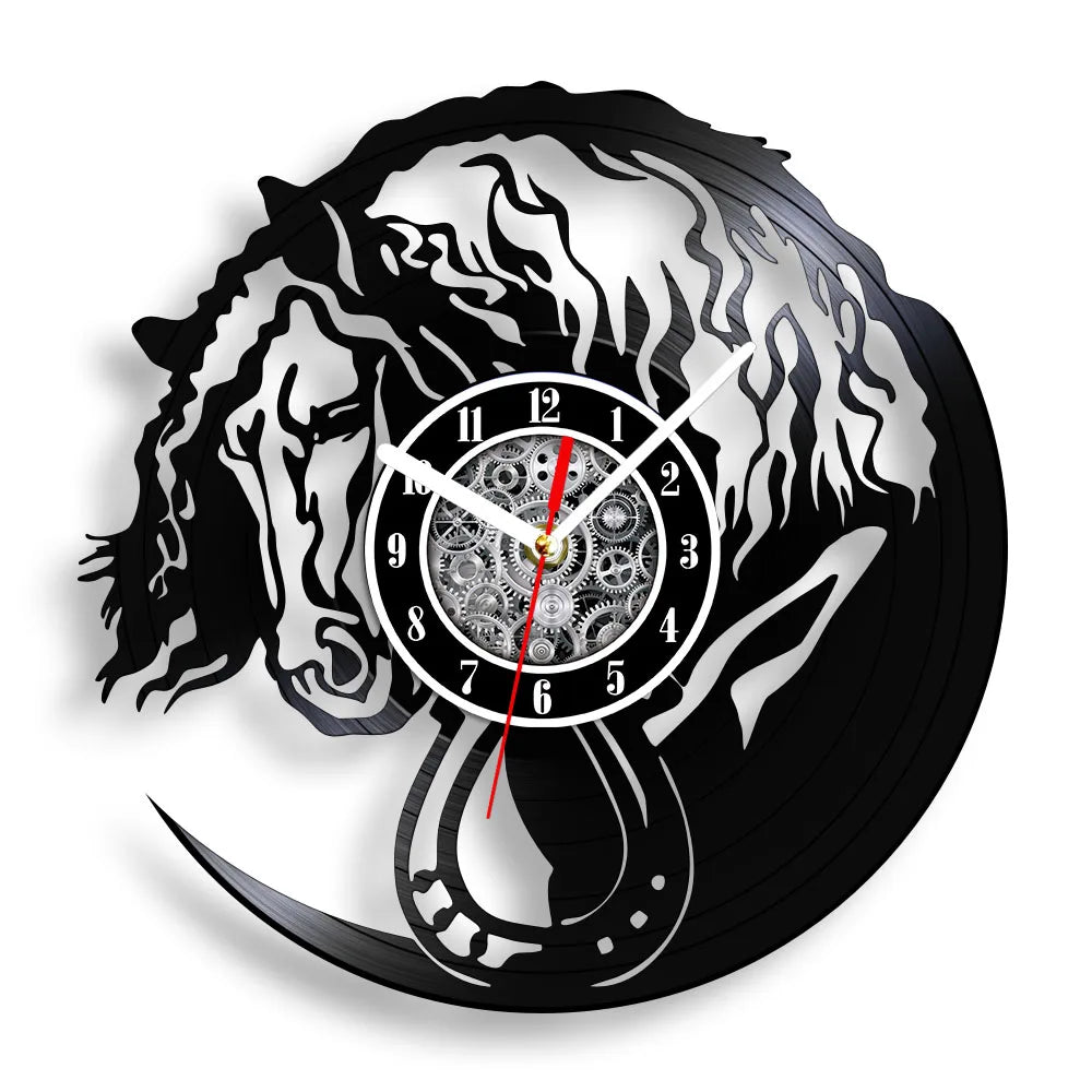 horse vinyl wall clock equestrian decoration handmade unique gift - vue 18 sur 22